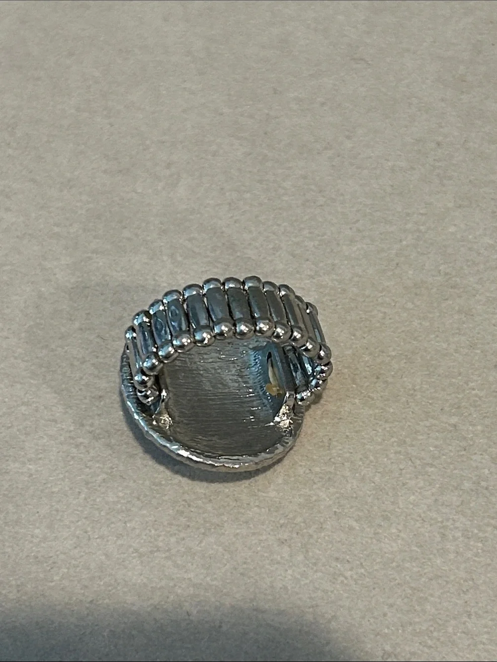 Silver-Tone Crystal Disc Ring with Black Center Stone